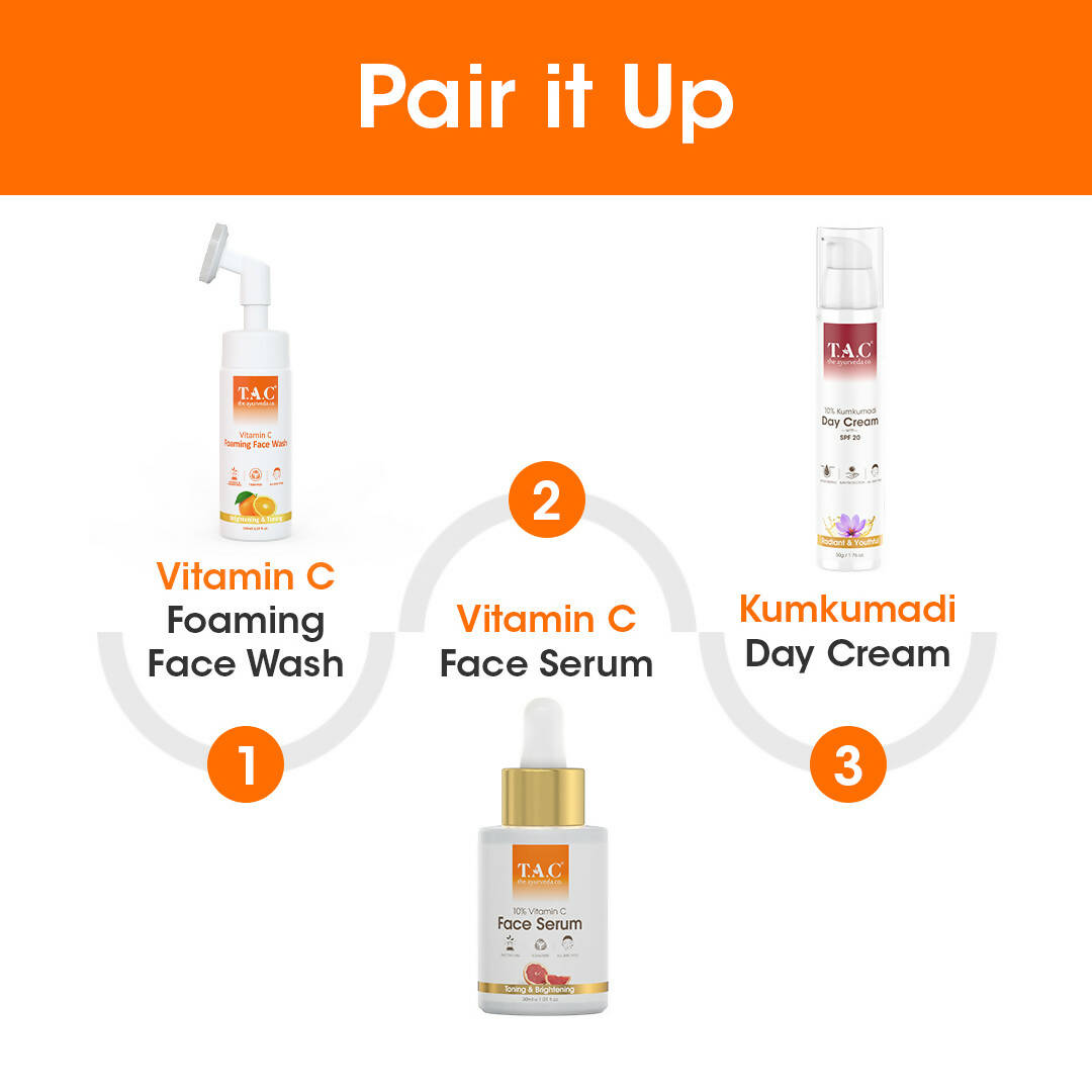 TAC - The Ayurveda Co. 10% Vitamin C Face Serum for Toning, Brightening & Glowing Skin For Women & Men | Grocsy