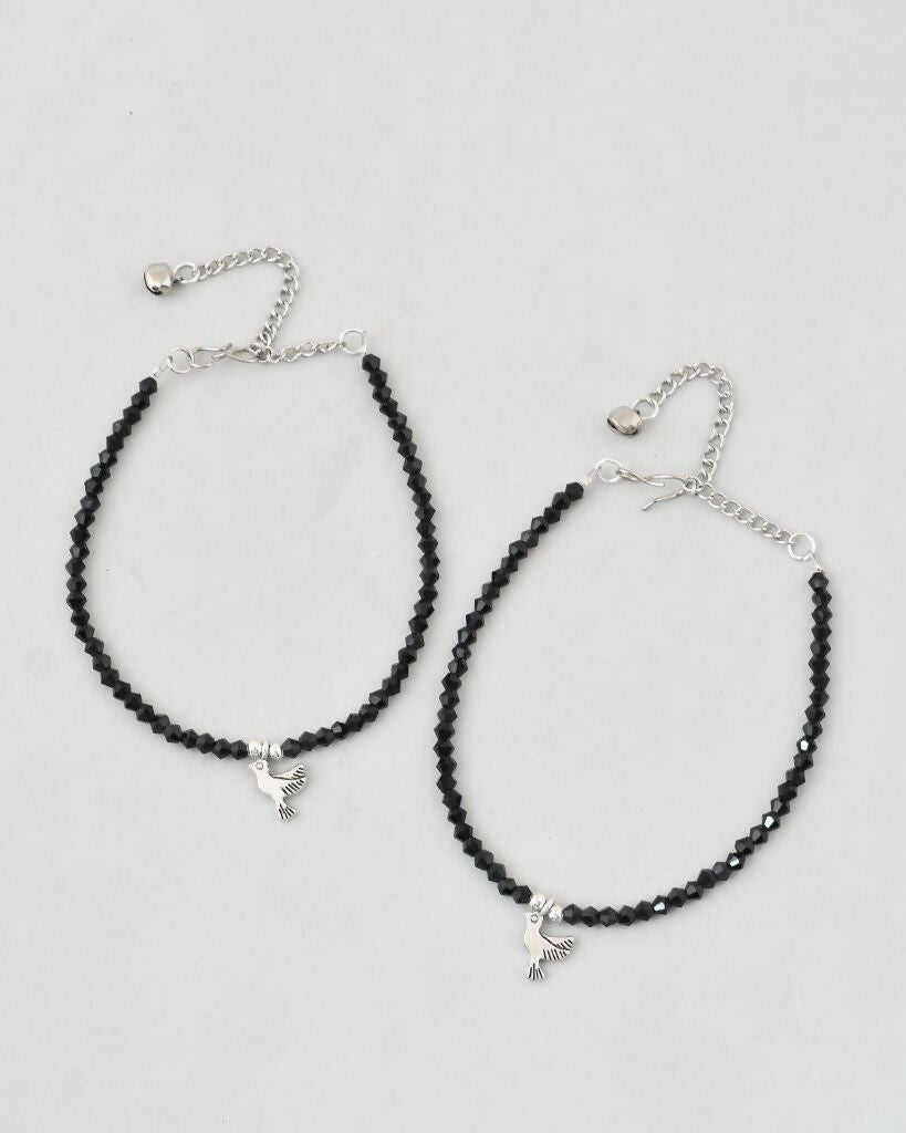 VOJ Set of 2 Bird Black Beads Anklet | Grocsy