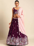 House of Panchhi Burgundy Georgette Sequins and thread embroidery Lehenga choli & Dupatta | Grocsy