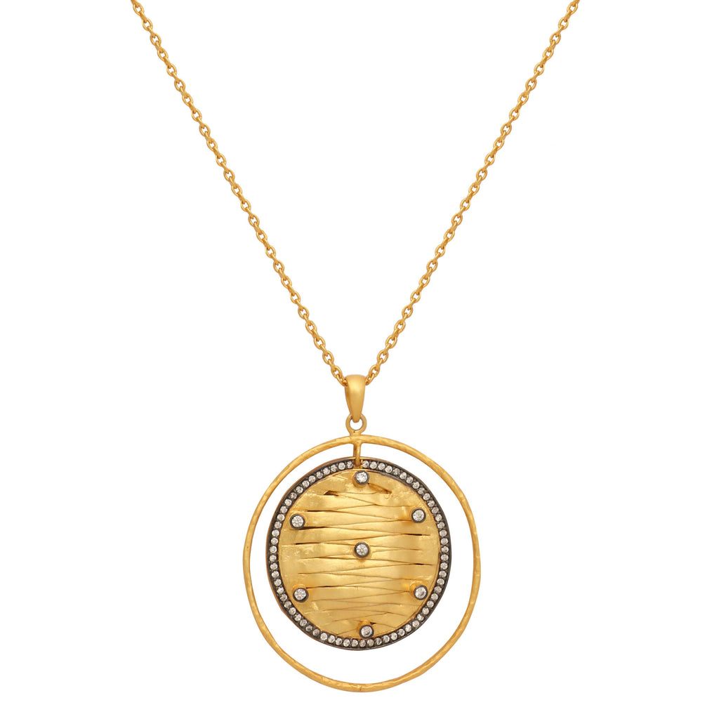 Nuyug 18K Gold-Plated Zircon Studded Minimal Chain Textured Surface Pendant Necklace | Grocsy