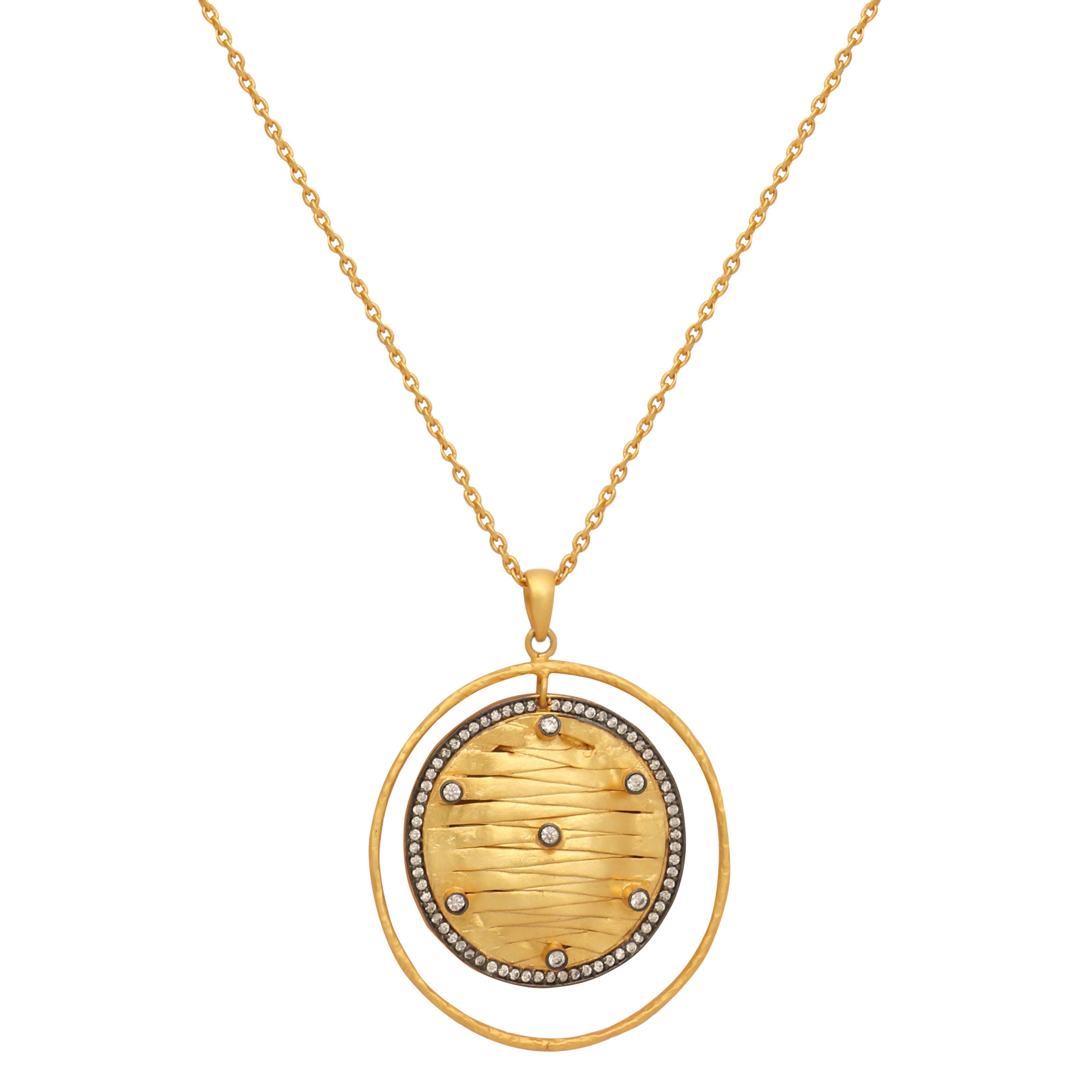 Nuyug 18K Gold-Plated Zircon Studded Minimal Chain Textured Surface Pendant Necklace | Grocsy