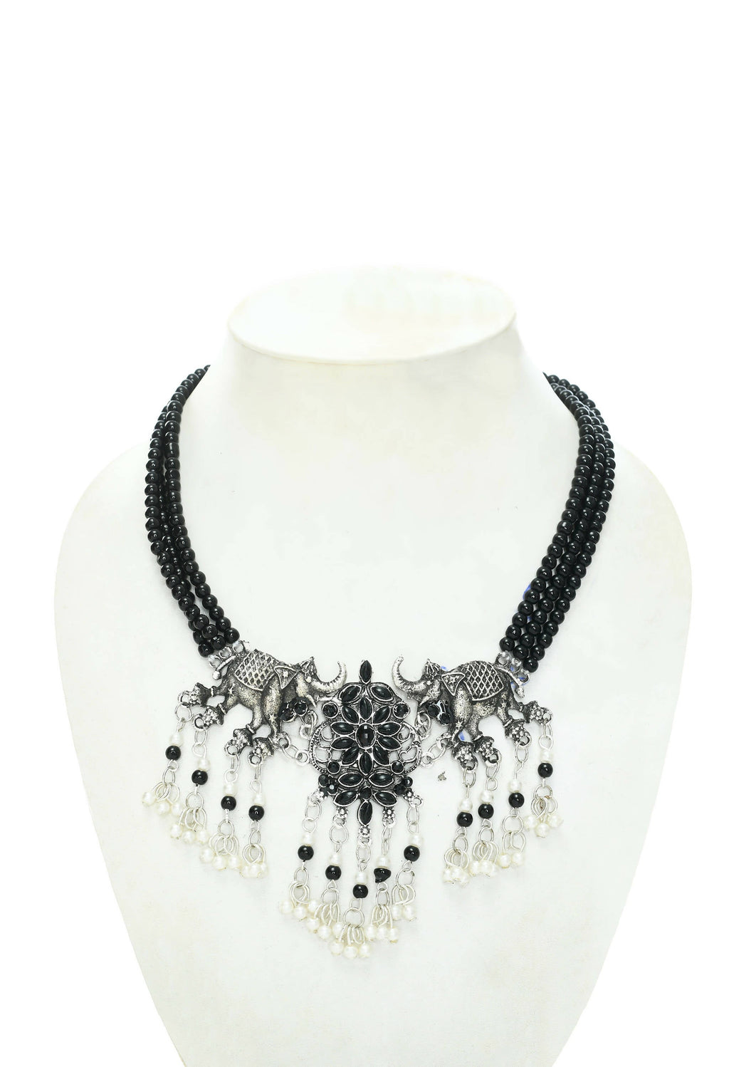 Mominos Fashion Johar Kamal Silver-Plated Brass Finish Elephant Desgin Choker For Women (Black) | Grocsy