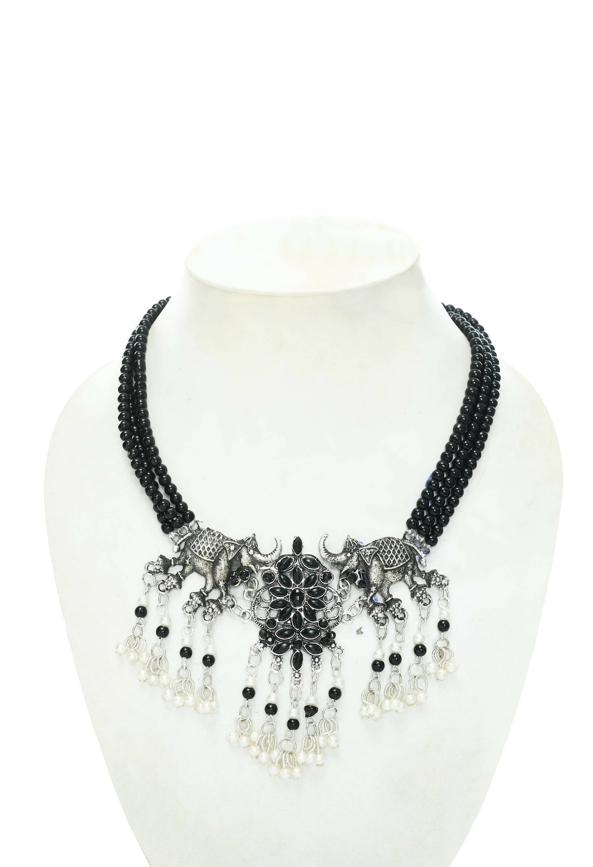 Mominos Fashion Johar Kamal Silver-Plated Brass Finish Elephant Desgin Choker For Women (Black) | Grocsy
