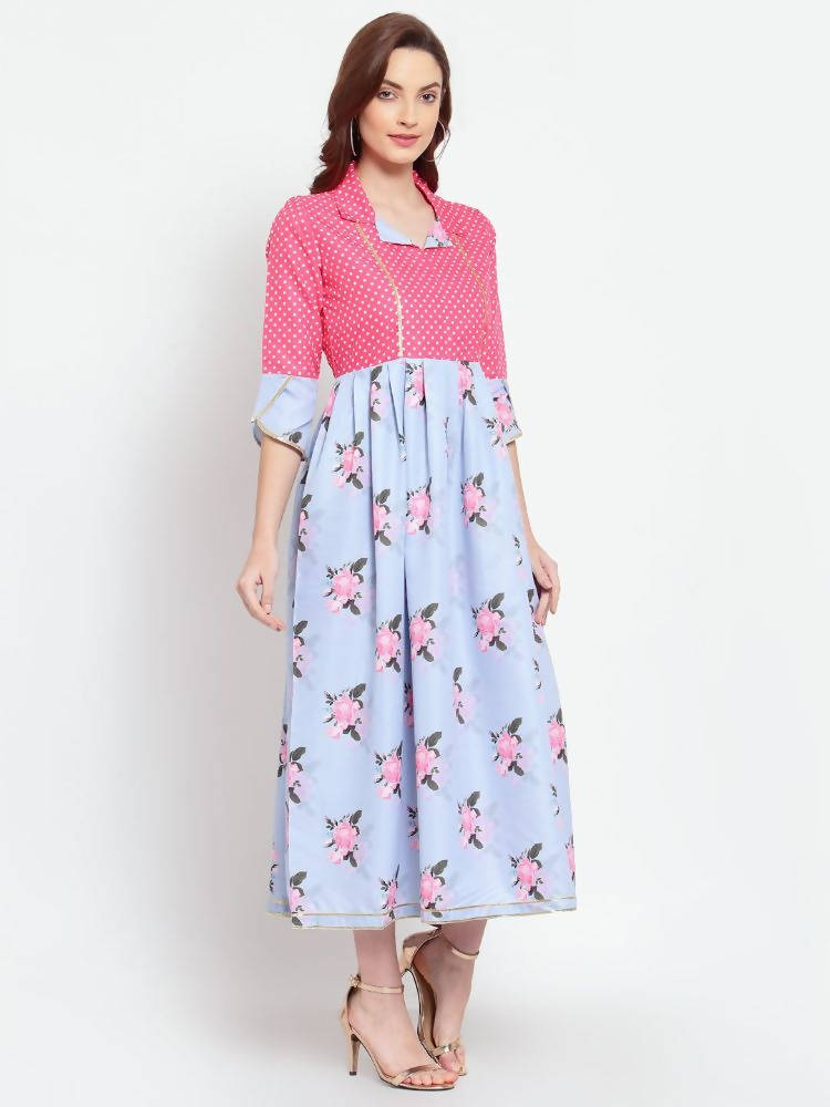 Myshka Women's Multi Printed Cotton Blend 3/4 Sleeve Shirt Coller Casual Dress | Grocsy