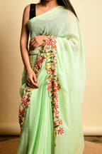 Vamsee Sparkle Sparkle -Green Georgette Saree | Grocsy