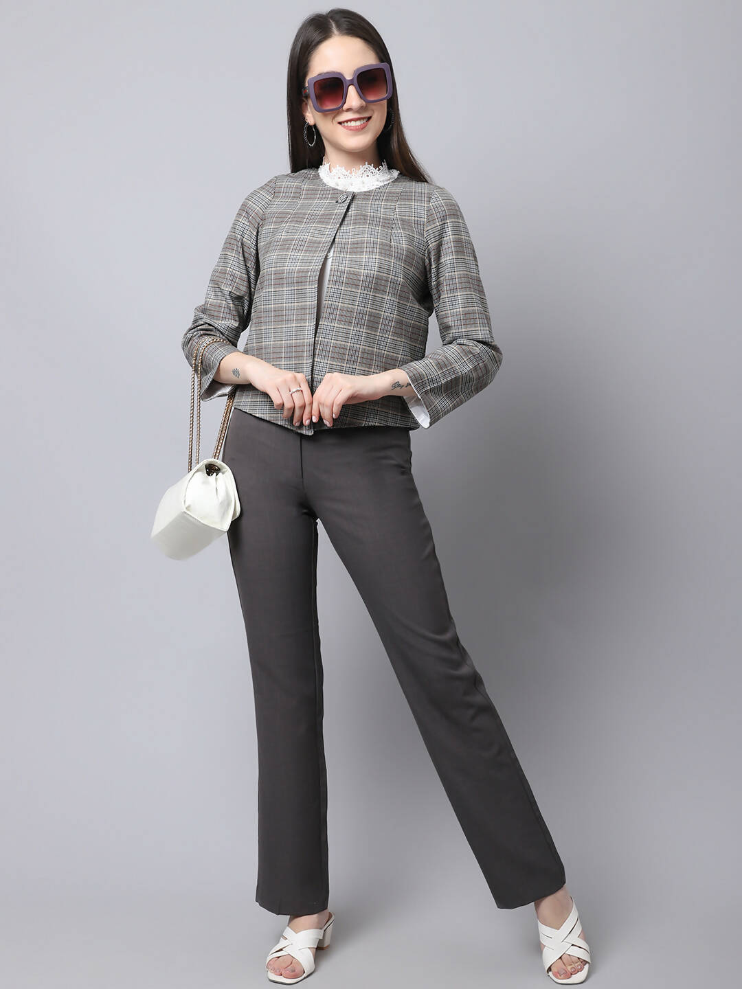 Even Apparels Brown Polywool Open Front Statement Women's Jacket | Grocsy