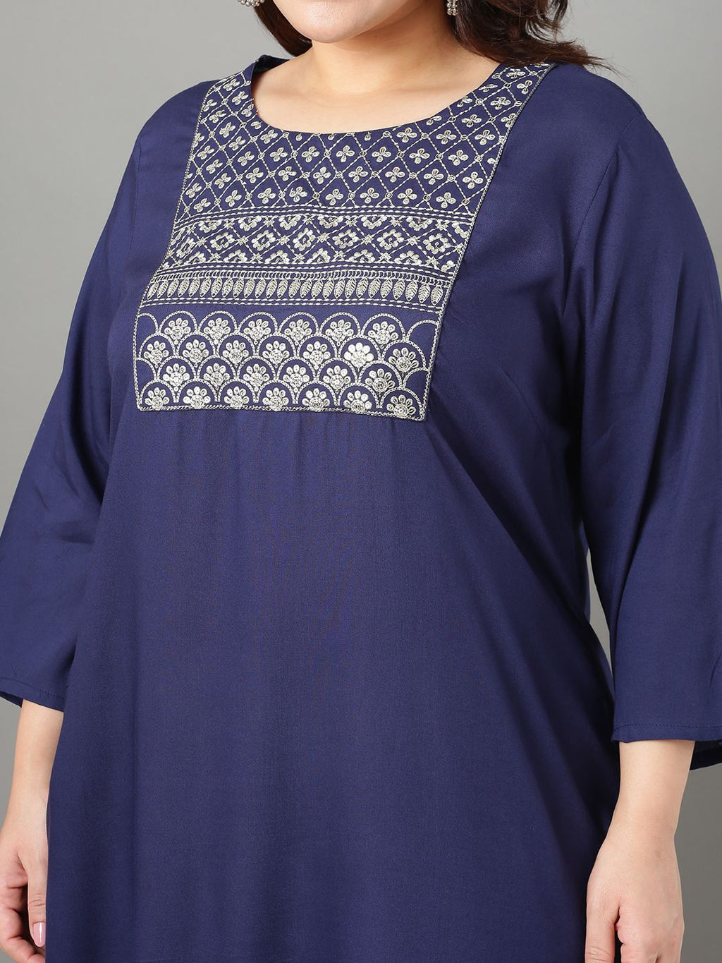 Sztori Floral Embroidered Yoke Design Thread Work Straight Kurta | Grocsy
