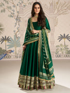 Evanik Women Green Embroidered Design Wedding Gown with Dupatta | Grocsy