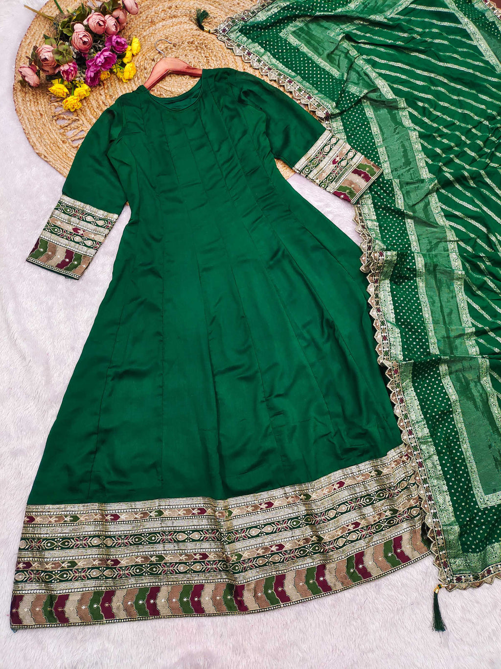 Evanik Women Green Embroidered Design Wedding Gown with Dupatta | Grocsy