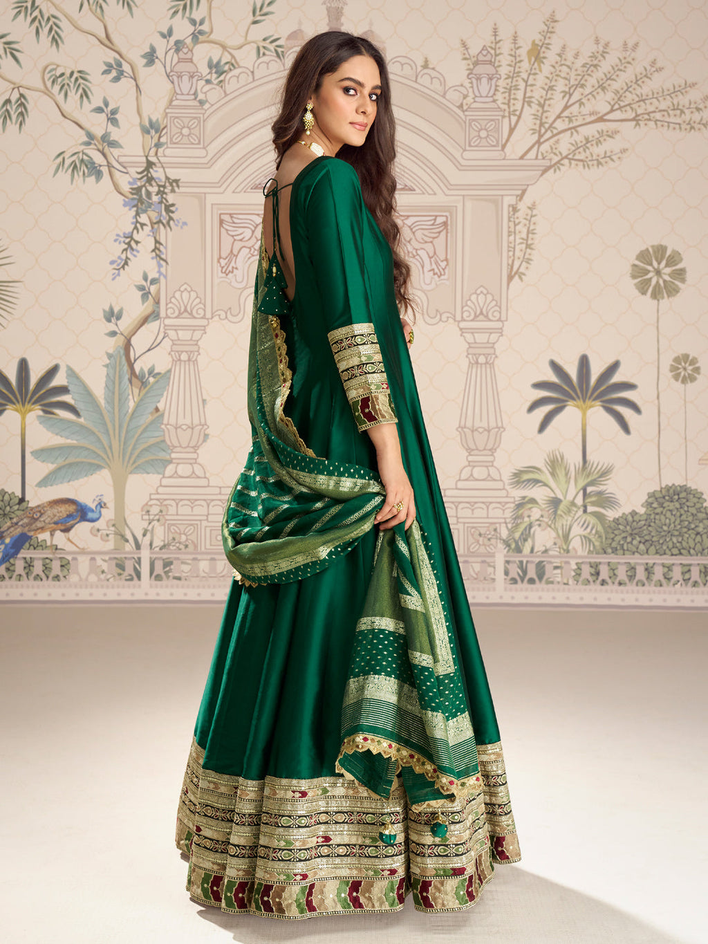 Evanik Women Green Embroidered Design Wedding Gown with Dupatta | Grocsy