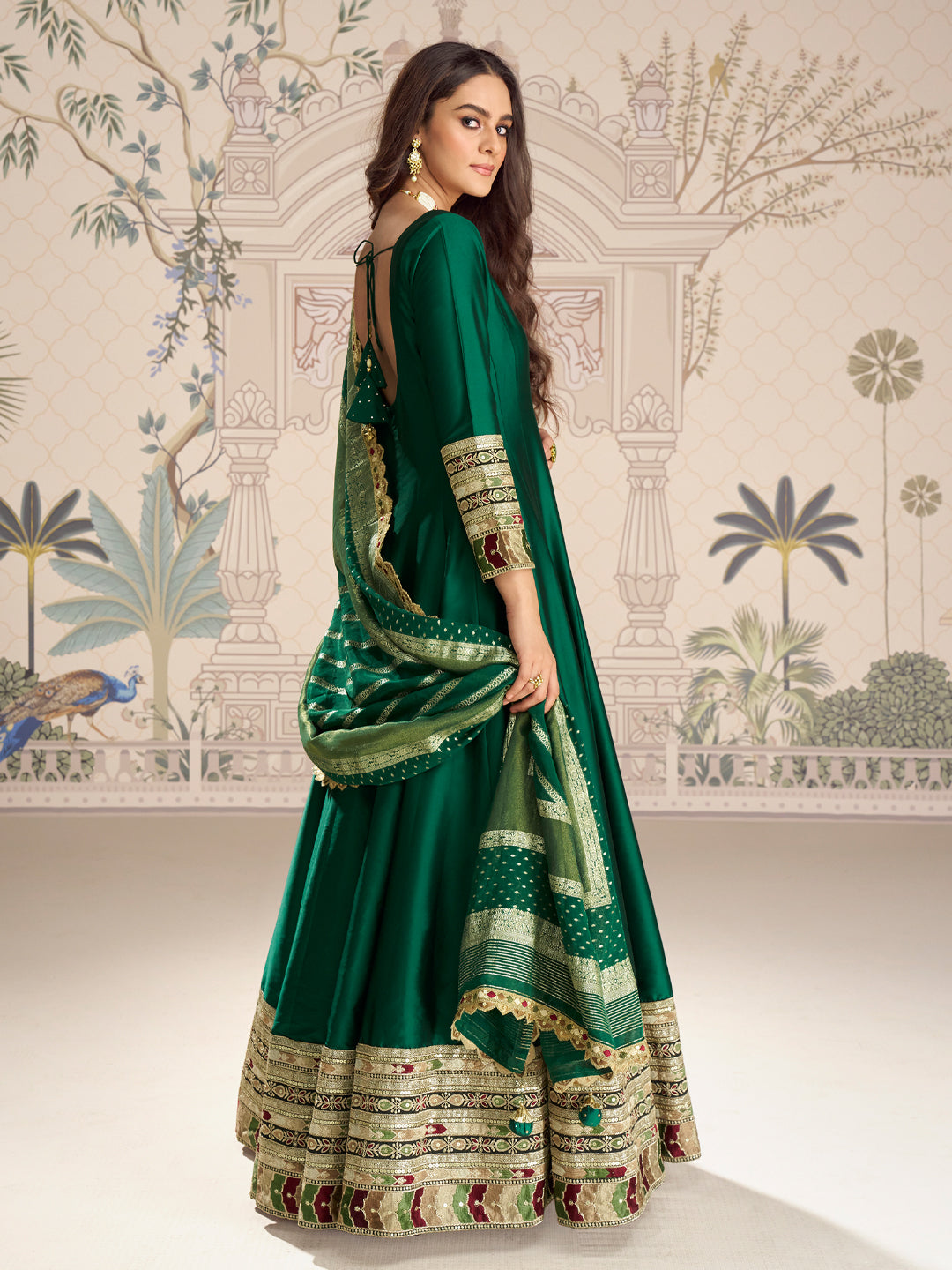 Evanik Women Green Embroidered Design Wedding Gown with Dupatta | Grocsy