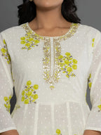 Yufta Green & White Gota_Patti Cotton Anarkali Kurta Dupatta Pant Set | Grocsy