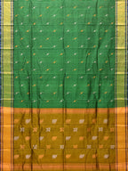 Green and Olive Uppada Silk Handloom Saree with Buta Design - Global Threads | Grocsy