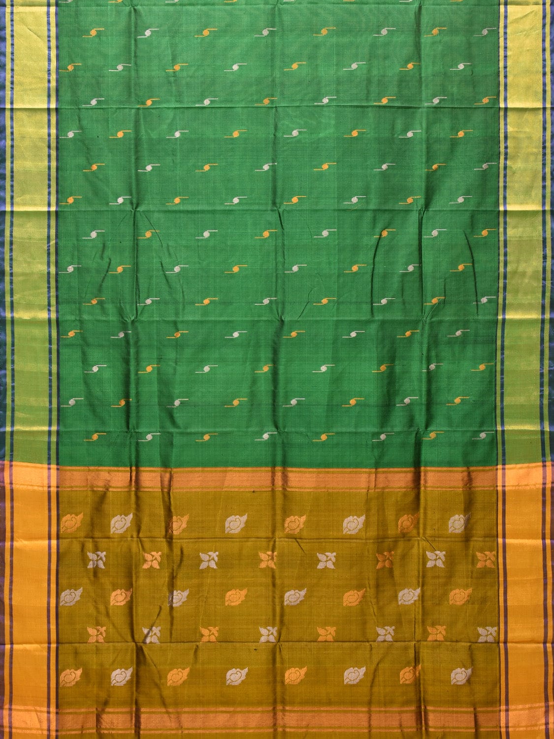Green and Olive Uppada Silk Handloom Saree with Buta Design - Global Threads | Grocsy