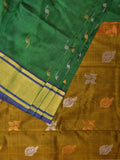 Green and Olive Uppada Silk Handloom Saree with Buta Design - Global Threads | Grocsy