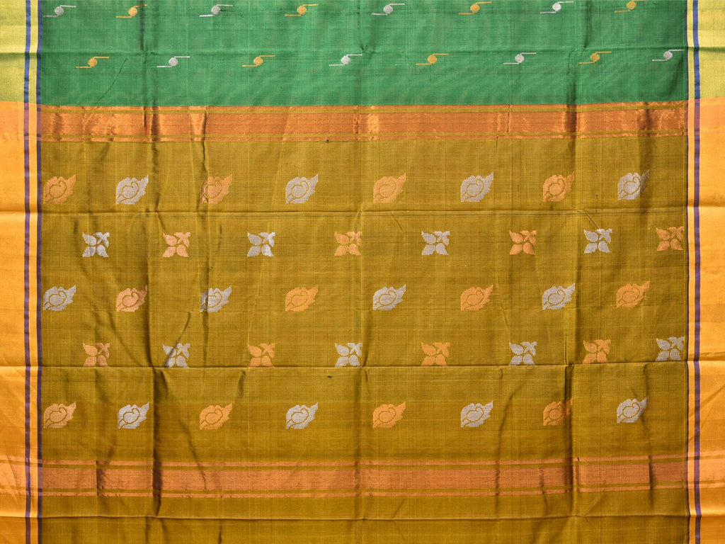 Green and Olive Uppada Silk Handloom Saree with Buta Design - Global Threads | Grocsy
