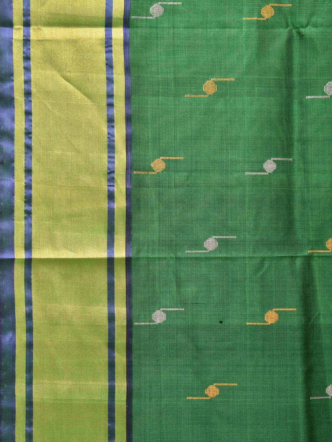 Green and Olive Uppada Silk Handloom Saree with Buta Design - Global Threads | Grocsy