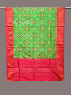 Green and Pink Pochampally Ikat Silk Handloom Dupatta with All Over Design - Global Threads | Grocsy