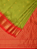 Green and Red Gadwal Silk Handloom Saree with Mango Pallu Design - Global Threads | Grocsy