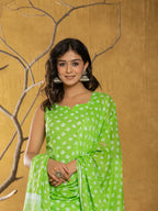Yufta Green Bandhani Cotton Straight Kurta Trouser & Dupatta Set | Grocsy