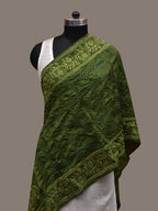 Green Bandhani Silk Handloom Stole with Mango Design - Global Threads | Grocsy