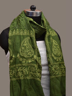 Green Bandhani Silk Handloom Stole with Mango Design - Global Threads | Grocsy