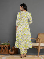Yufta Green Beads & Stones Cotton Anarkali Kurta Dupatta Pant Set | Grocsy