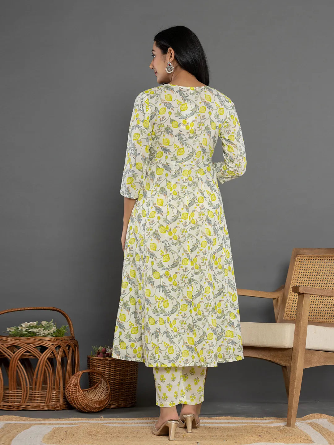 Yufta Green Beads & Stones Cotton Anarkali Kurta Dupatta Pant Set | Grocsy