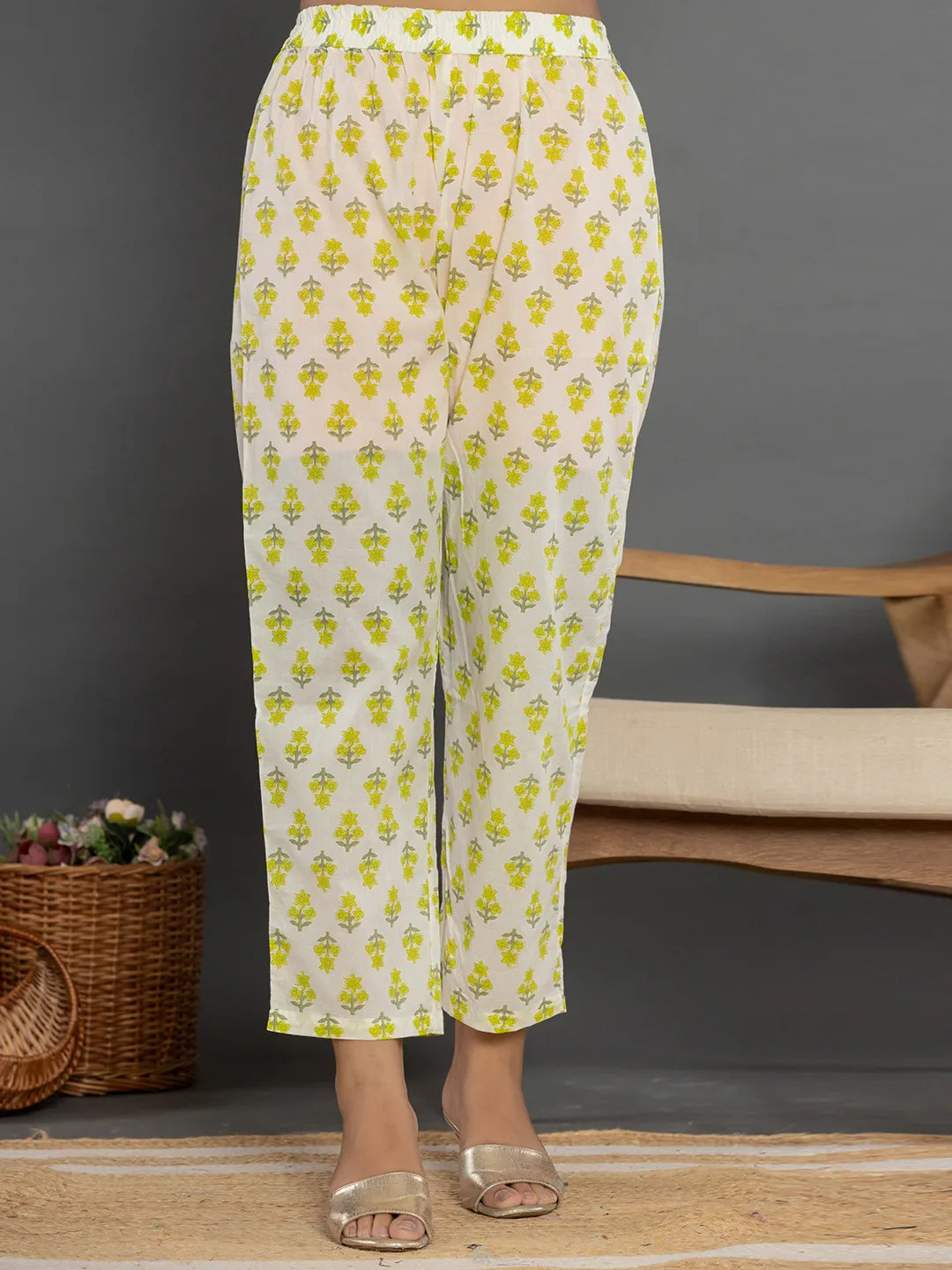 Yufta Green Beads & Stones Cotton Anarkali Kurta Dupatta Pant Set | Grocsy
