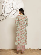 Yufta Green Cotton Floral Print Kurta Dupatta Set | Grocsy