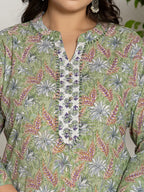 Yufta Green Cotton Green Pluse Size Kurta Dupatta Pant Set | Grocsy