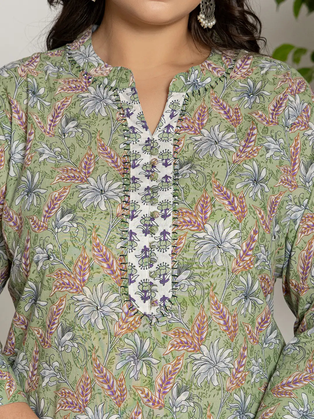 Yufta Green Cotton Green Pluse Size Kurta Dupatta Pant Set | Grocsy