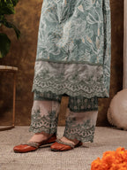 Yufta Green Cotton Kurta Dupatta Set With Lace Detailing | Grocsy