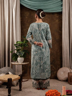 Yufta Green Cotton Kurta Dupatta Set With Lace Detailing | Grocsy