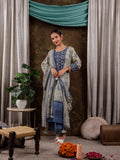 Yufta Green Cotton Schiffli Floral Print Kurta Dupatta Set With Lace Detailing | Grocsy