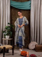Yufta Green Cotton Schiffli Floral Print Kurta Dupatta Set With Lace Detailing | Grocsy