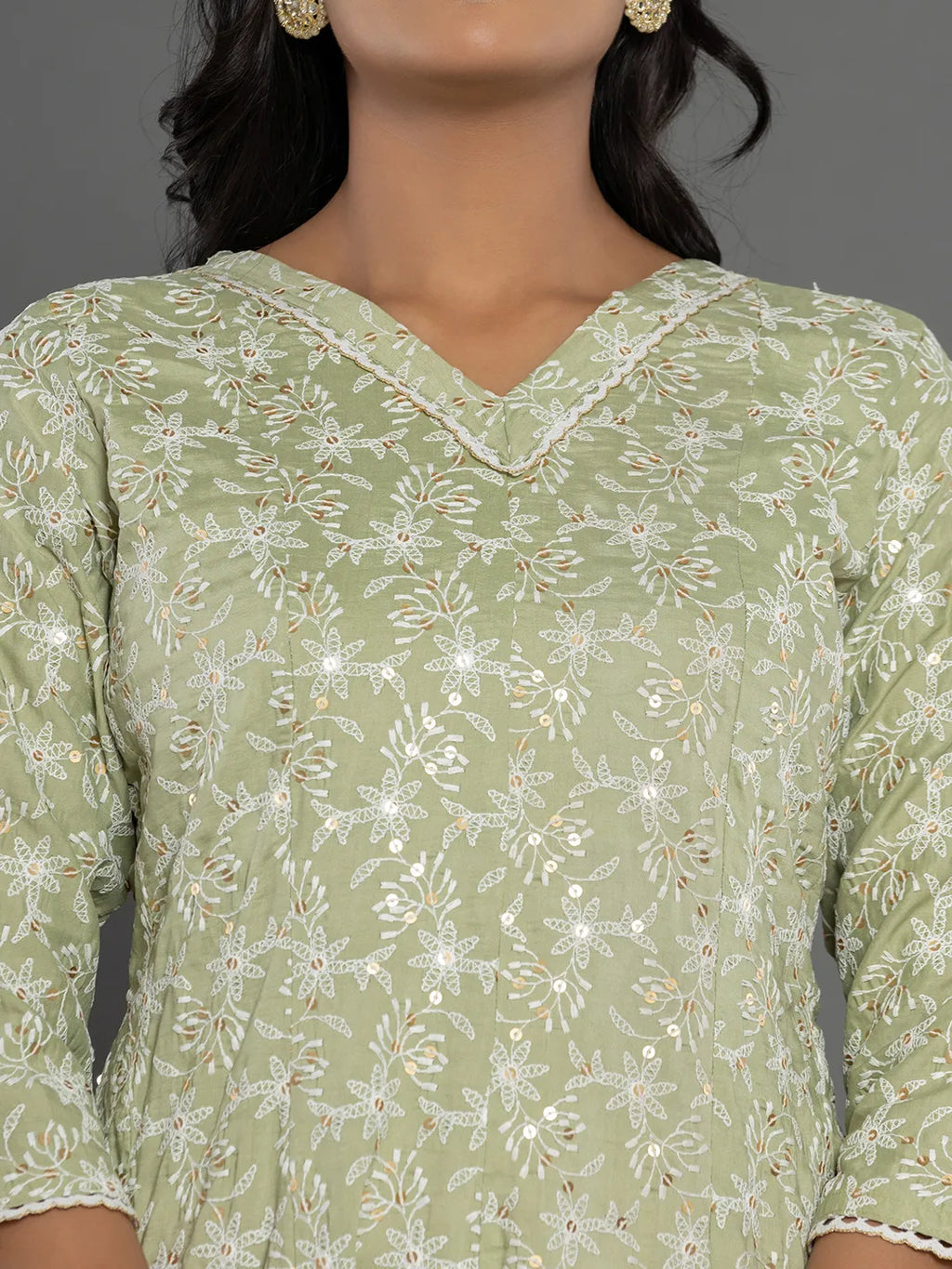 Yufta Green Cotton Silk Embroidered Anarkali Kurta Dupatta Set | Grocsy