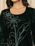 Yufta Green Embroidered Velvet Co-Ord Set | Grocsy