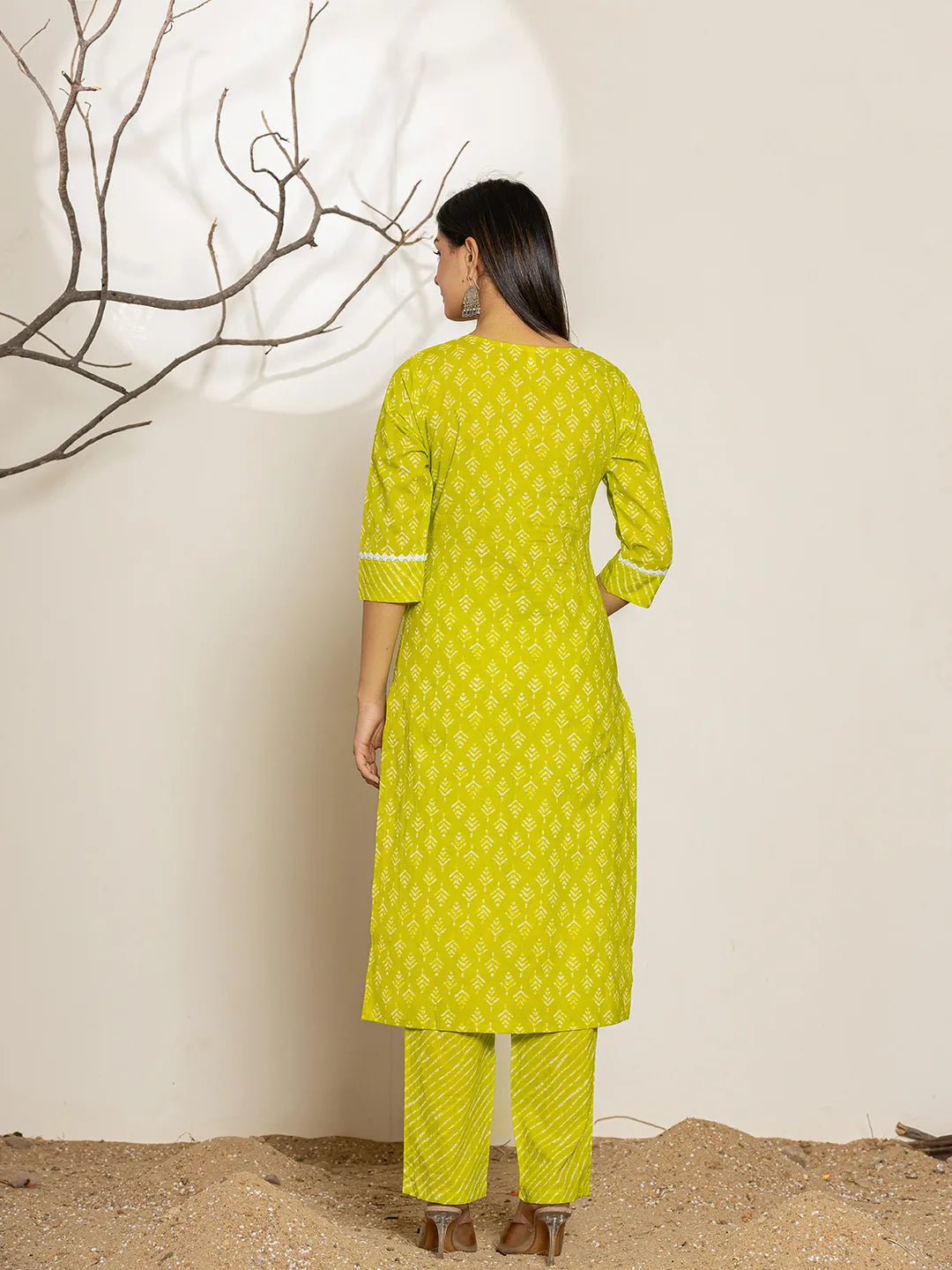 Yufta Green Ethnic Motifs Cotton Straight Kurta Dupatta Set | Grocsy