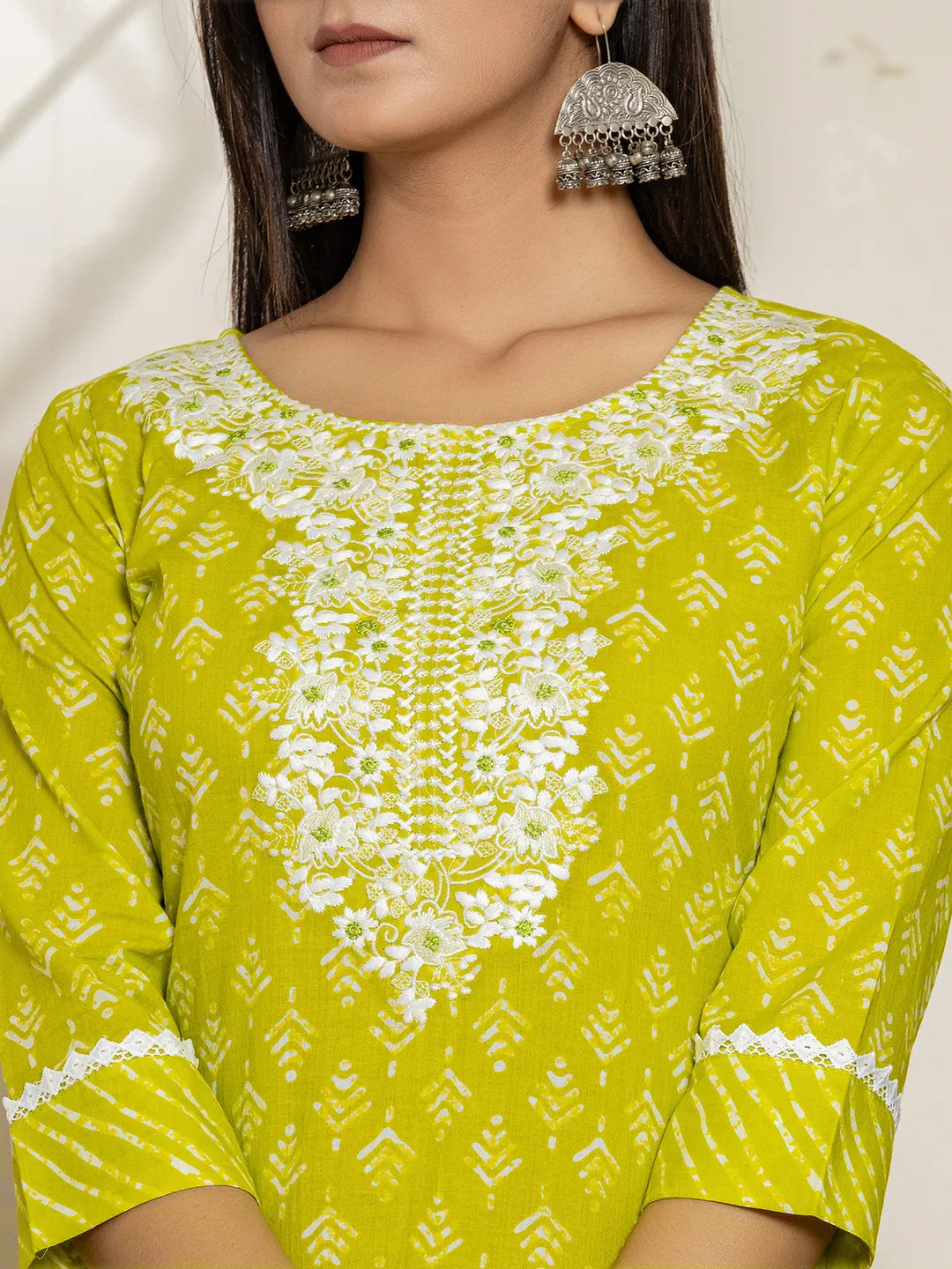 Yufta Green Ethnic Motifs Cotton Straight Kurta Dupatta Set | Grocsy