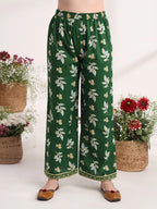 Yufta Green Floral Print A-Line Kurta Trouser And Dupatta Set | Grocsy