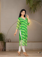 Yufta Green Georgette Lehriya Kurta | Grocsy