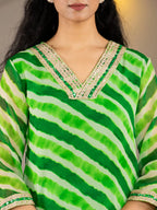 Yufta Green Georgette Lehriya Kurta | Grocsy
