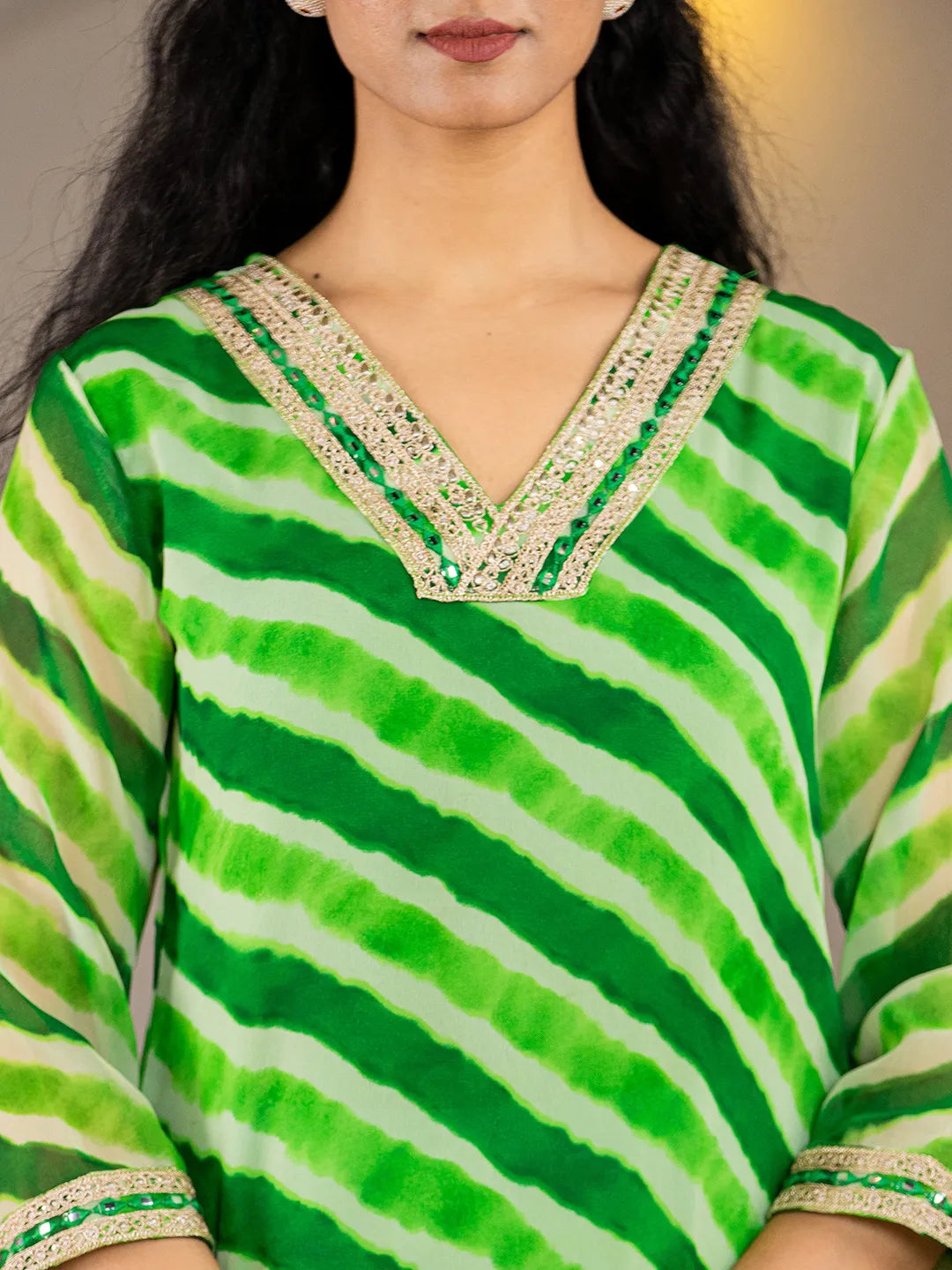 Yufta Green Georgette Lehriya Kurta | Grocsy