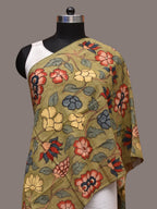 Green Kalamkari Hand Painted Cotton Stole with Floral Design - Global Threads | Grocsy