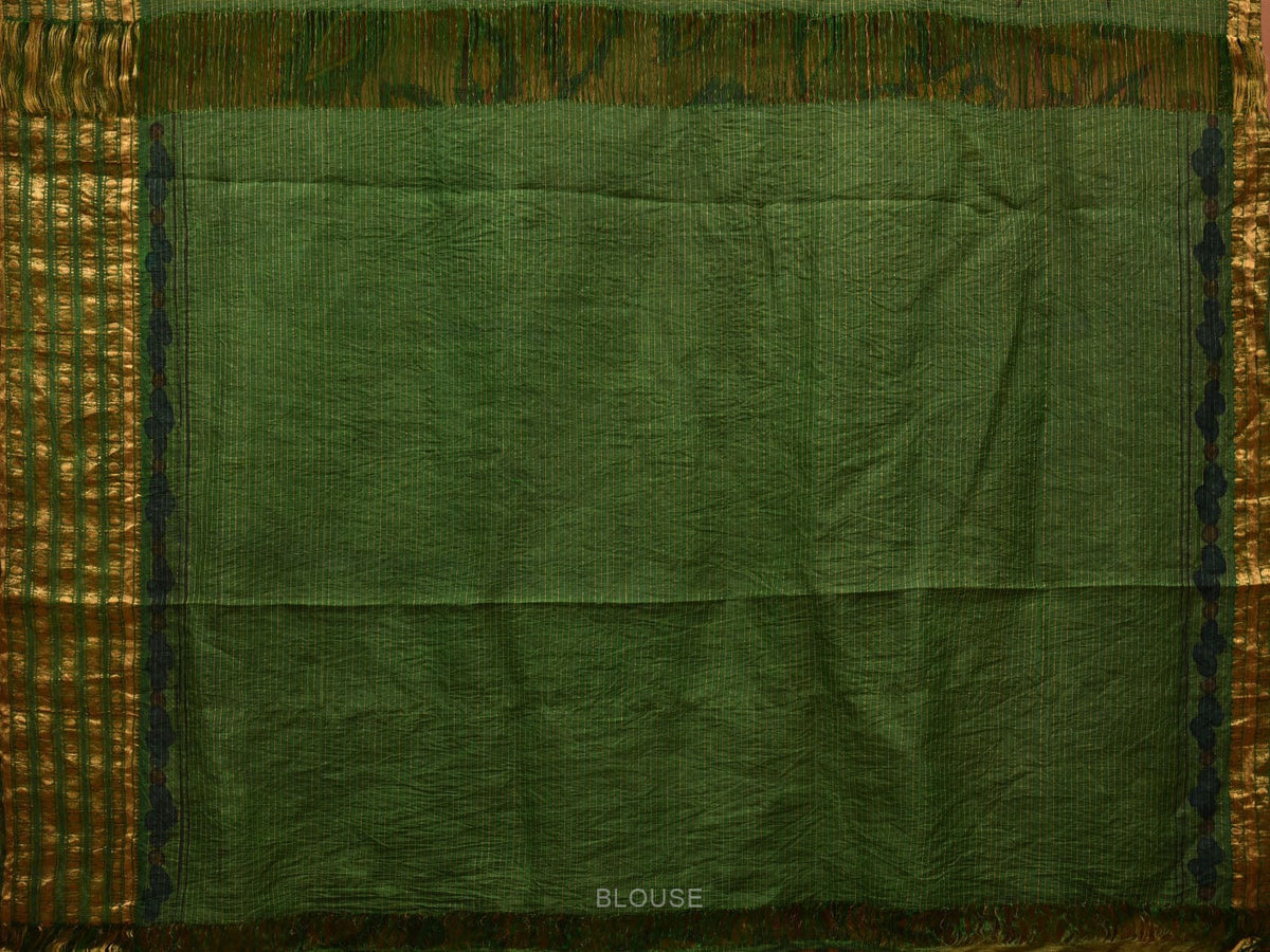 Green Kalamkari Hand Painted Gadwal Silk Handloom Saree with Floral Design - Global Threads | Grocsy