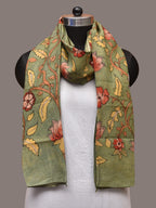 Green Kalamkari Hand Painted Sico Stole with Floral Design - Global Threads | Grocsy