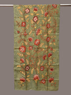 Green Kalamkari Hand Painted Sico Stole with Floral Design - Global Threads | Grocsy