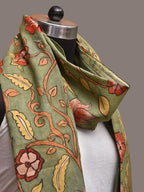 Green Kalamkari Hand Painted Sico Stole with Floral Design - Global Threads | Grocsy