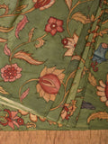 Green Kalamkari Hand Painted Tussar Cotton Handloom Saree with Floral Design - Global Threads | Grocsy